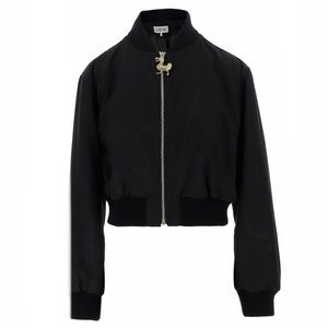 $2100 LOEWE Black Bomber Jacket with Gold Accent Zip